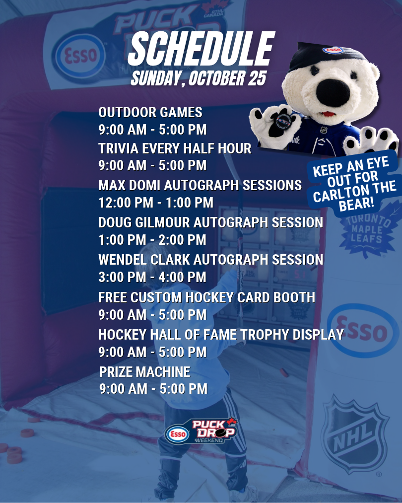 2026 ESSO GTHL PUCK DROP WEEKEND SCHEDULE - Oct 25 - GTHL Canada